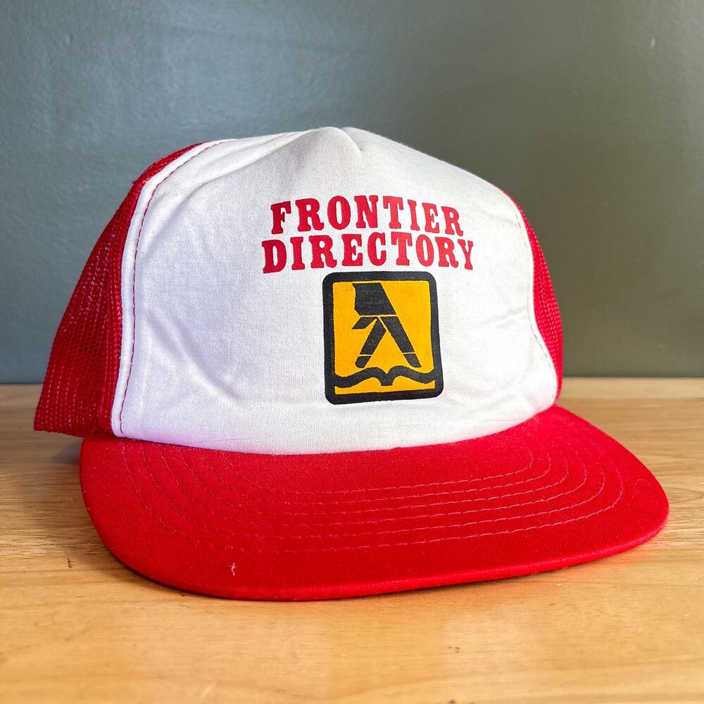 Vintage Frontier Directory Red White Mesh Trucker Snapback Hat